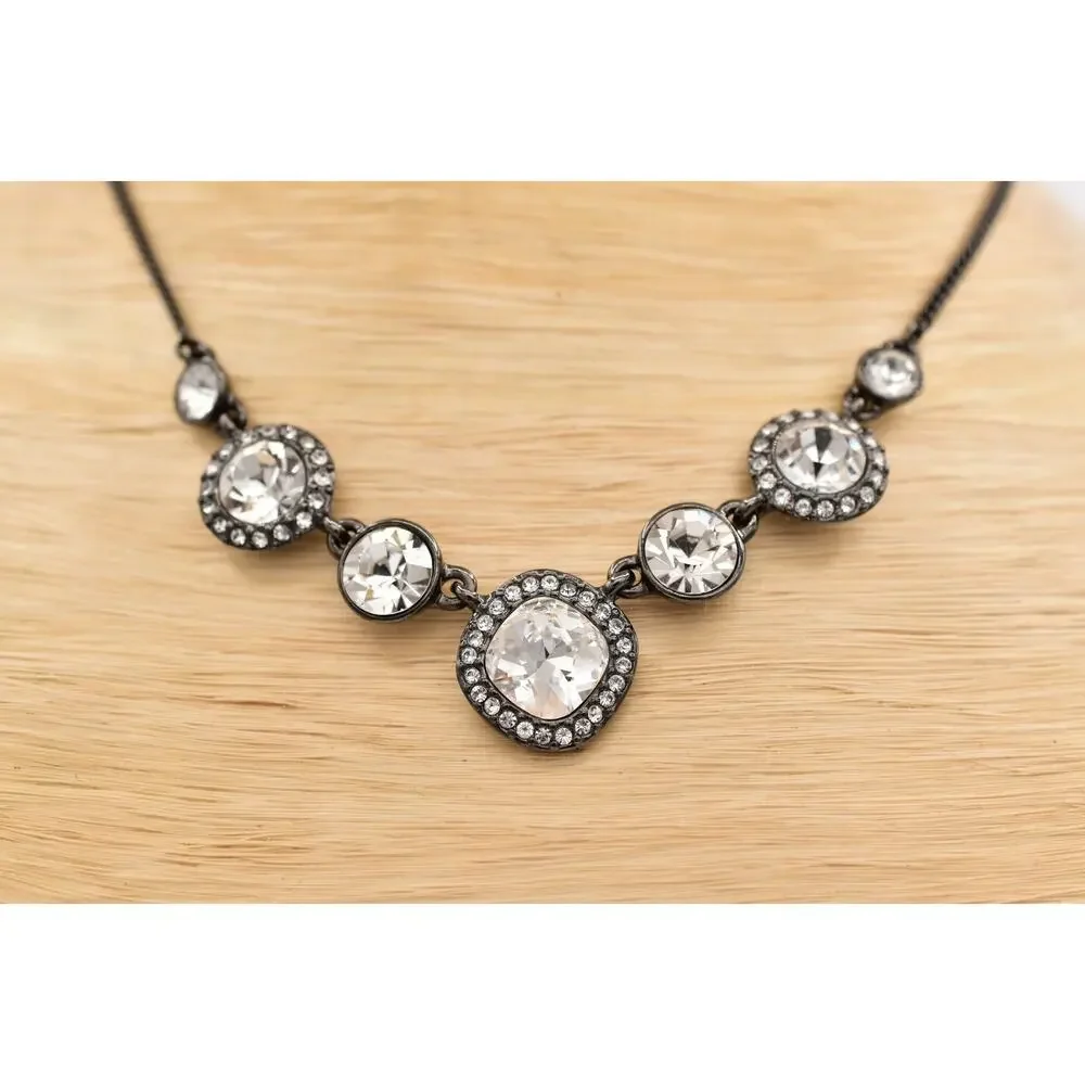 Givenchy Vintage Crystal Necklace Collar Sparkling Rhinestone Gunmetal Y2K BinBL - Picture 3 of 12